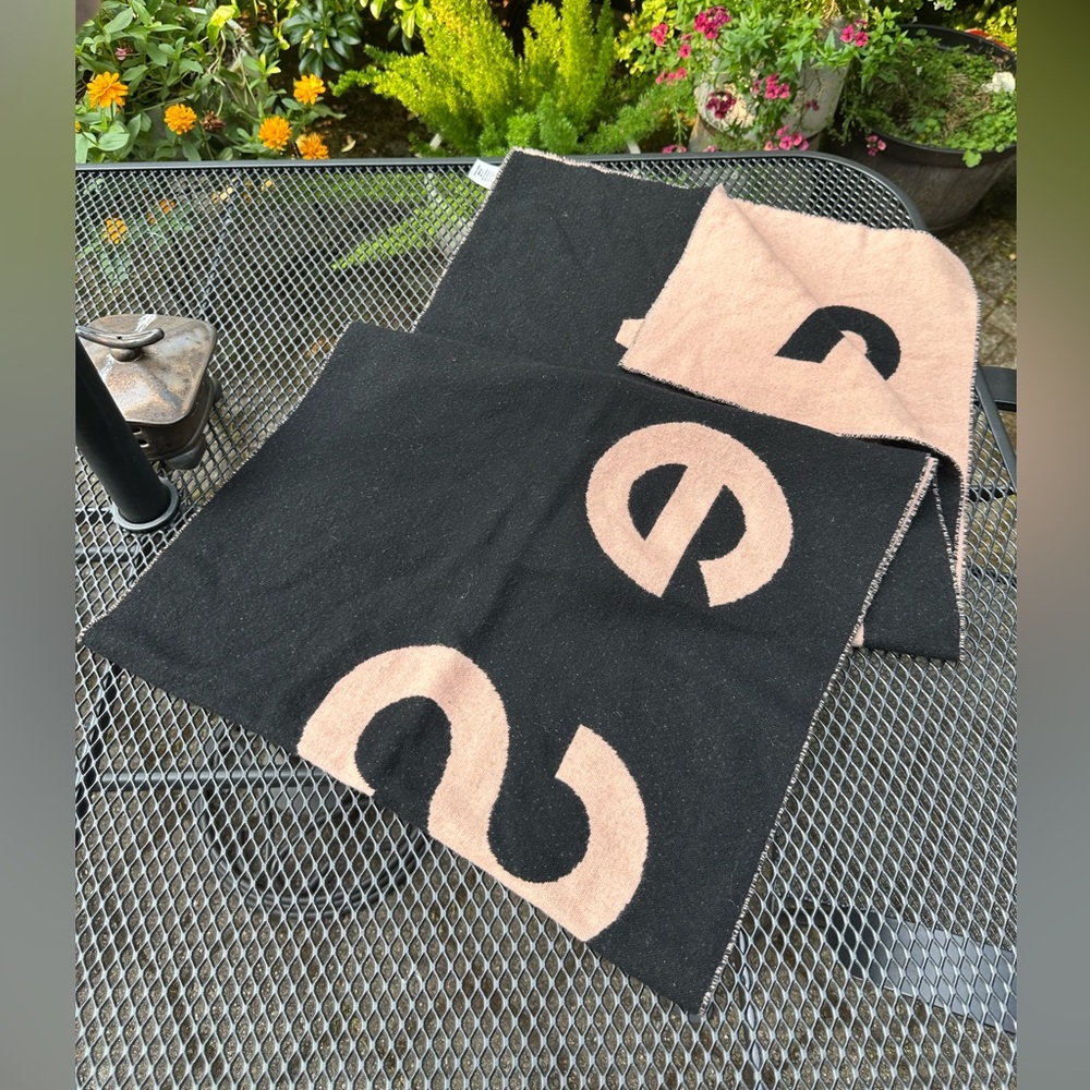 Acne Studios Black and Blush Logo Knit Scarf